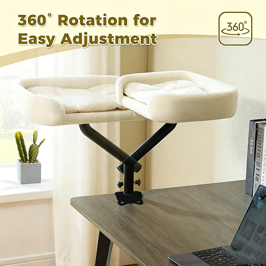 Cama para gato de escritorio con soporte giratorio 360° y cojín - imagen 4