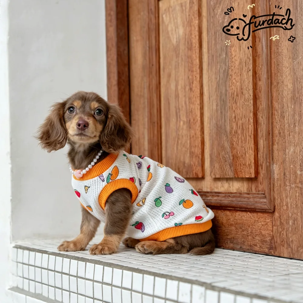 Camiseta sin mangas de verano para perros salchicha, estampado frutas