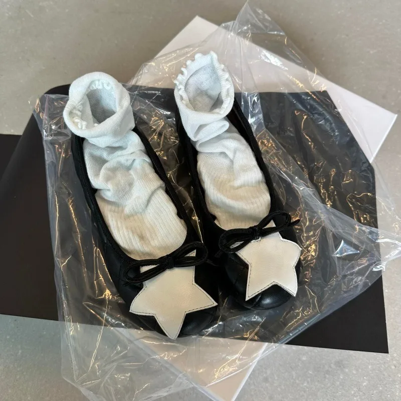Bailarinas Mujer Cuero Suave Lazo Estrella – Zapatos Moda Punta Redonda - imagen 4
