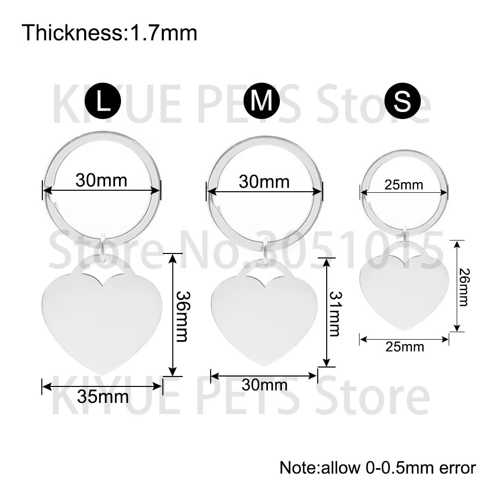 Placa identificativa de acero para perros y gatos – Corazón grabable