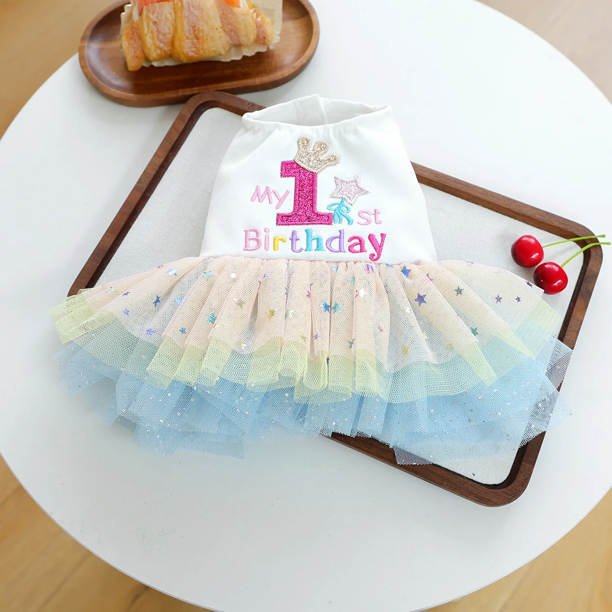 Vestido malla arcoíris con estrellas para gatos y perros – Ropa de fiesta y cumpleaños - imagen 5