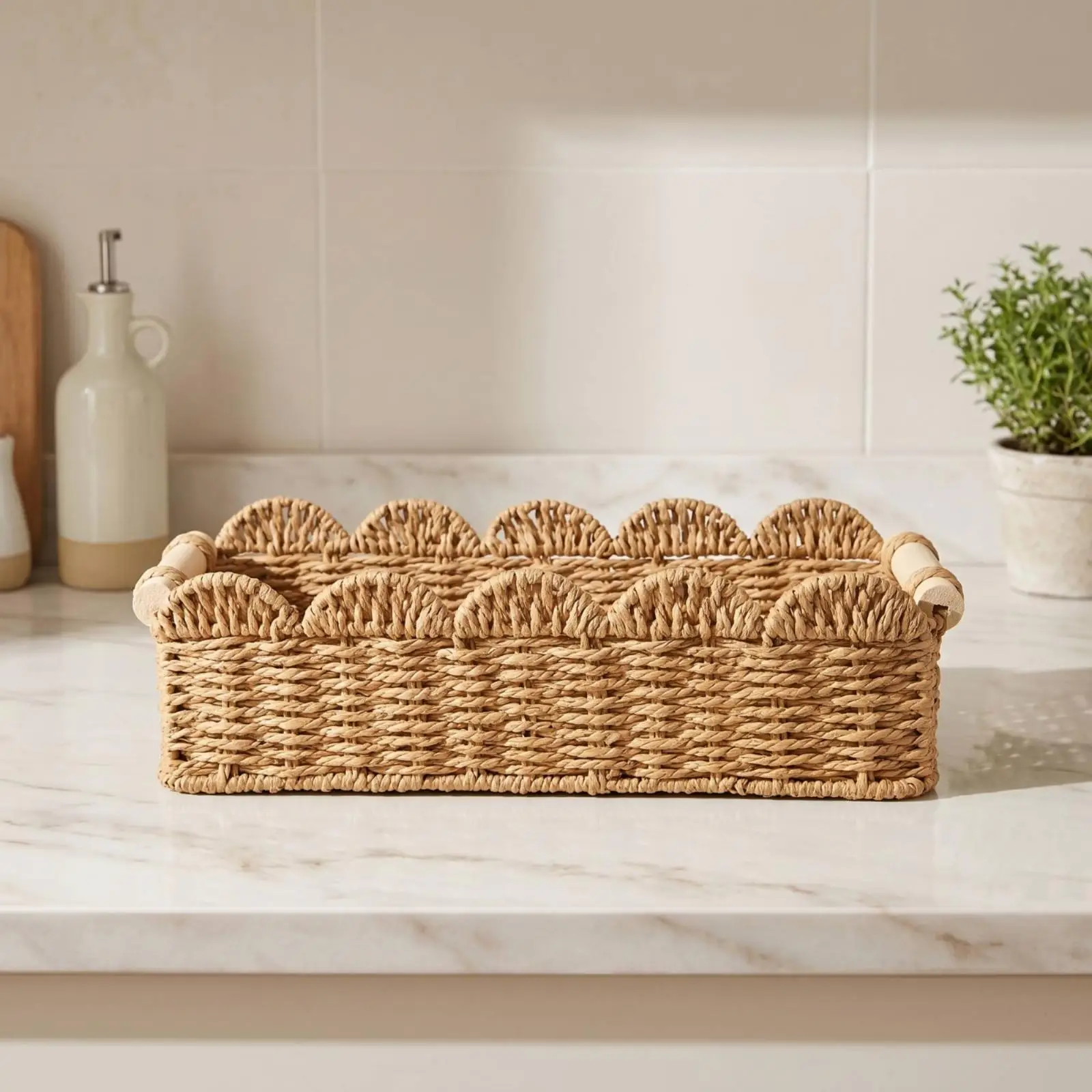 Cesta tejida con asas, organizadora y decorativa - imagen 5