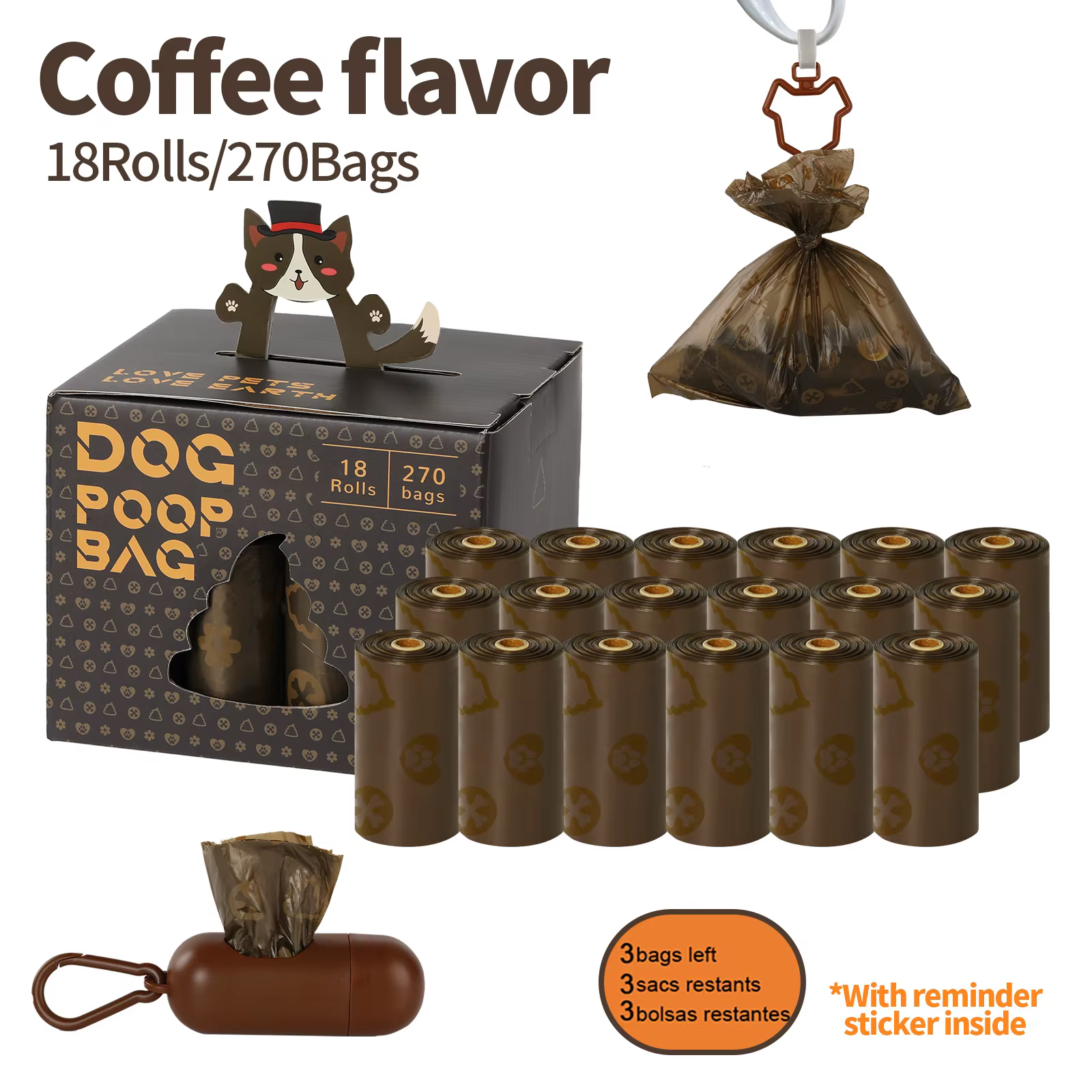 Dispensador de bolsas para excrementos de perros y gatos