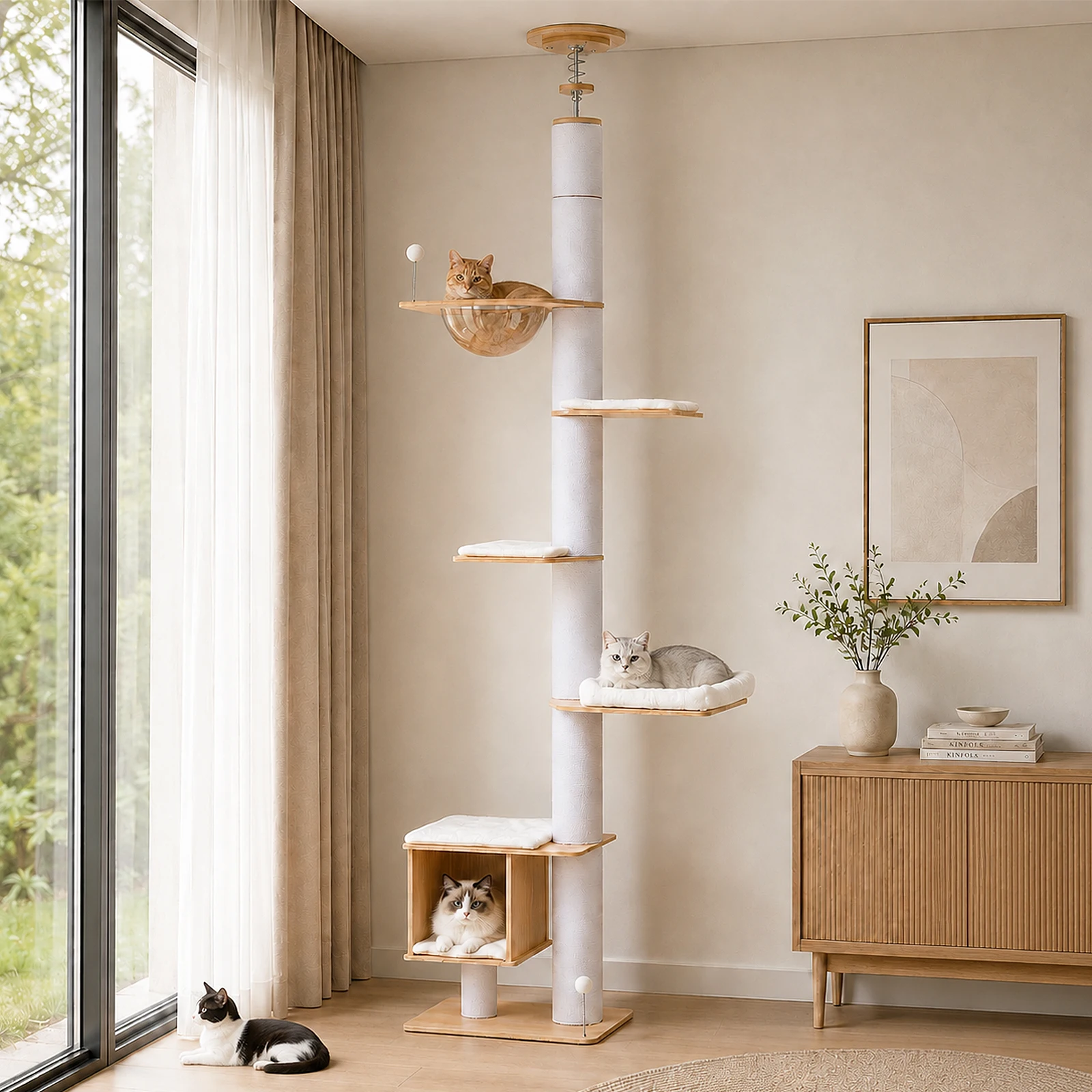 Árbol rascador para gatos extensible de piso a techo, sisal - imagen 2