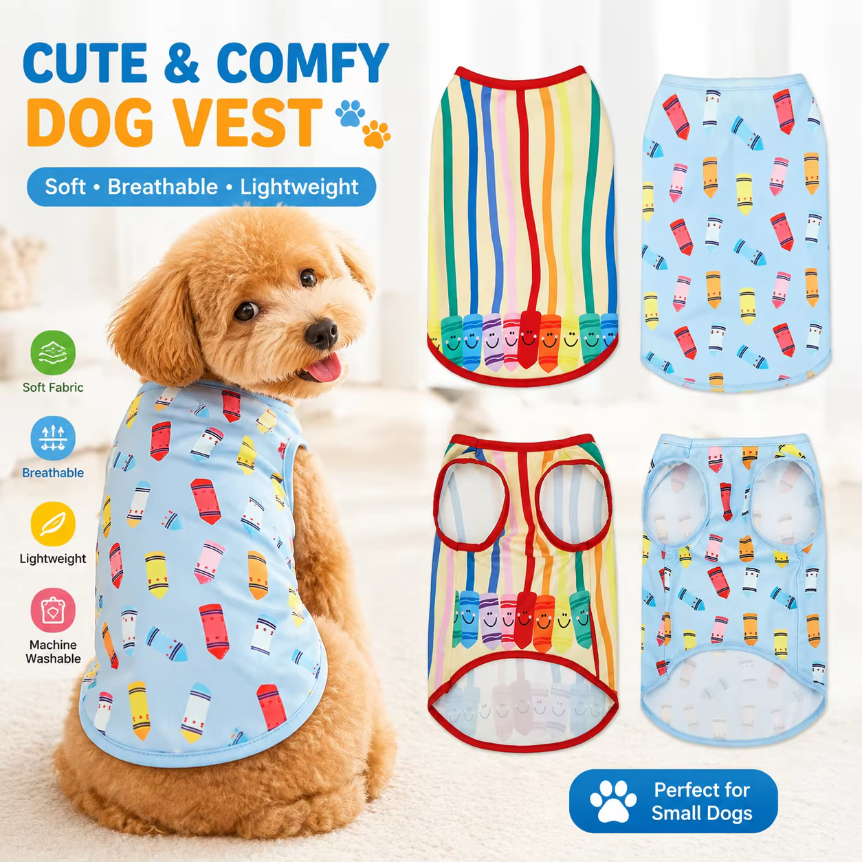 Chalecos arcoíris con estampado de crayones para perros y gatos - imagen 2