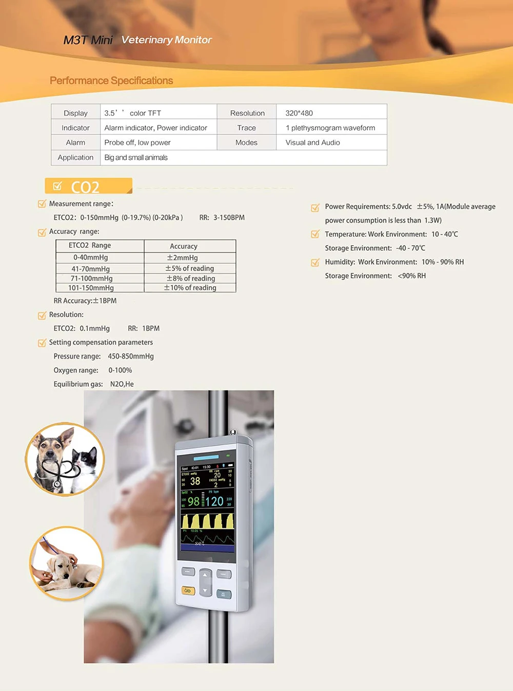 Vista lateral del oxímetro veterinario en mano de profesional