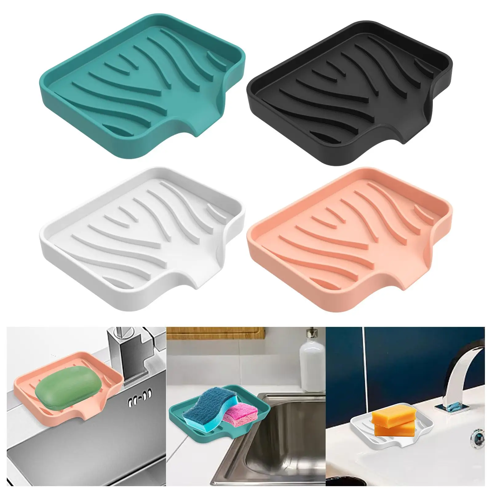 2xPortable Soap Container Anti Skid Plate Tray for Household Home Countertop Green