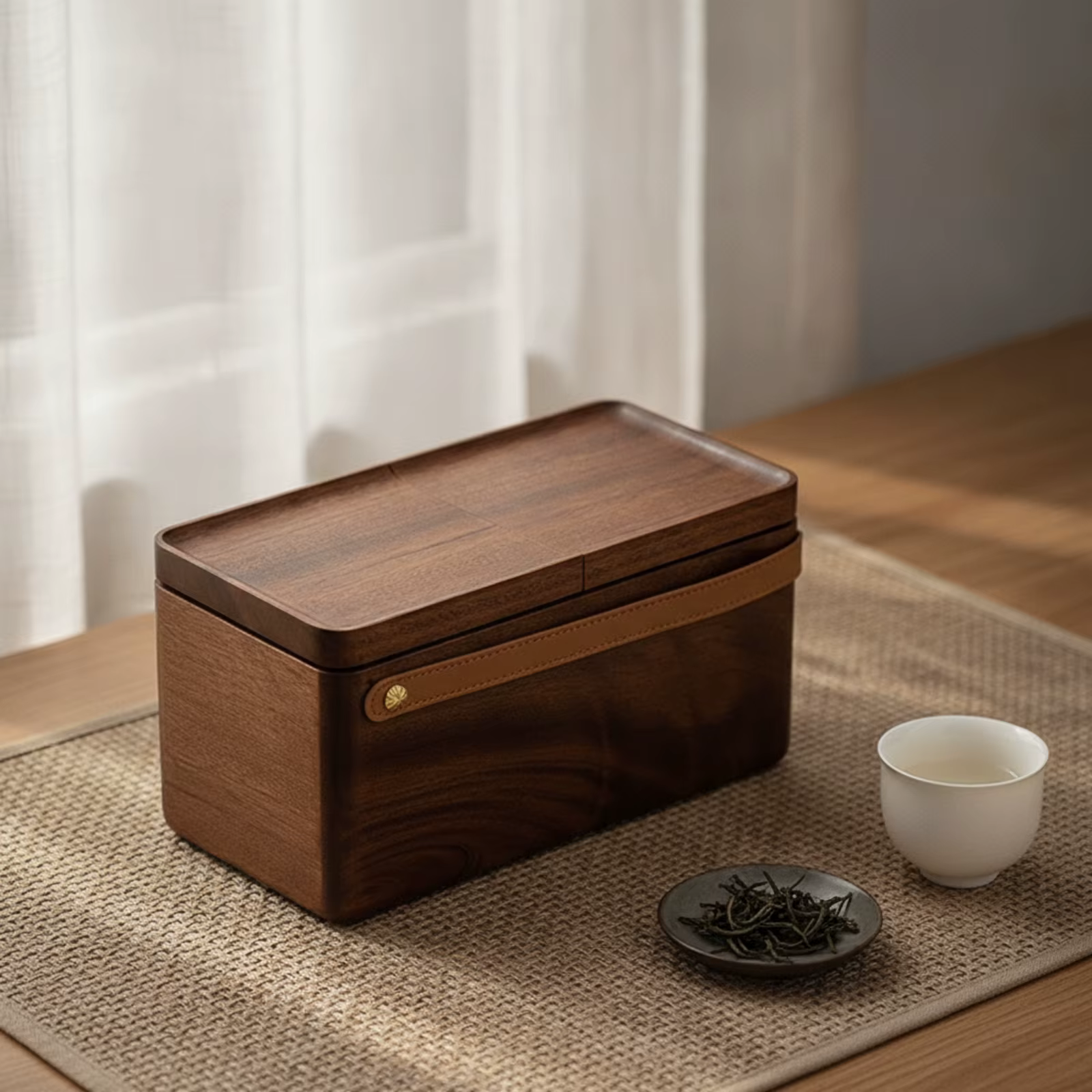 Caja organizadora de madera de nogal portátil – Almacén compacto de té para exterior - imagen 3