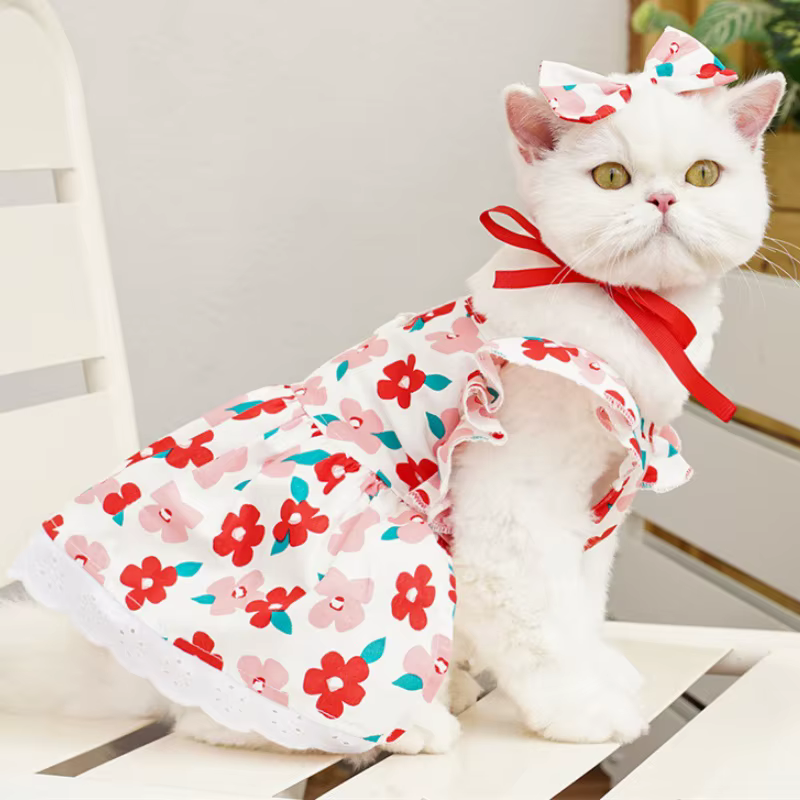 Vestido de princesa para perros y gatos – Disfraz floral con lazo - imagen 3
