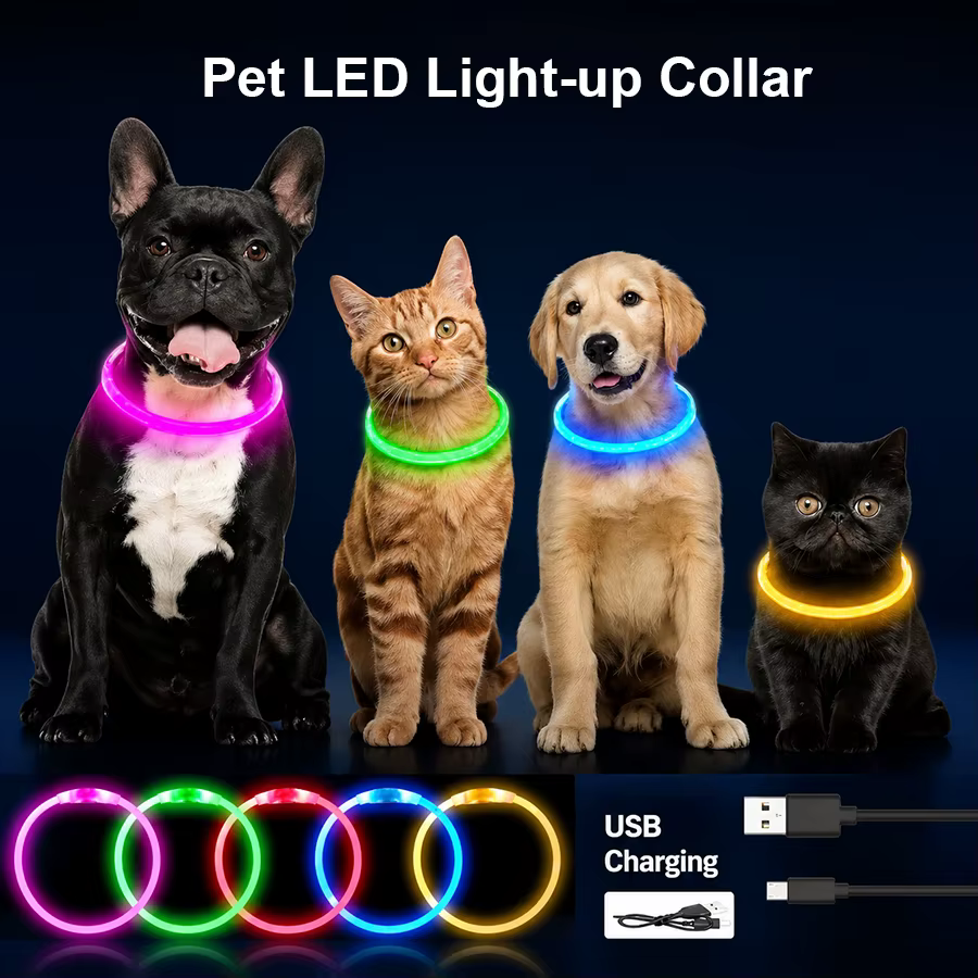 Collar luminoso LED recargable para perros y gatos