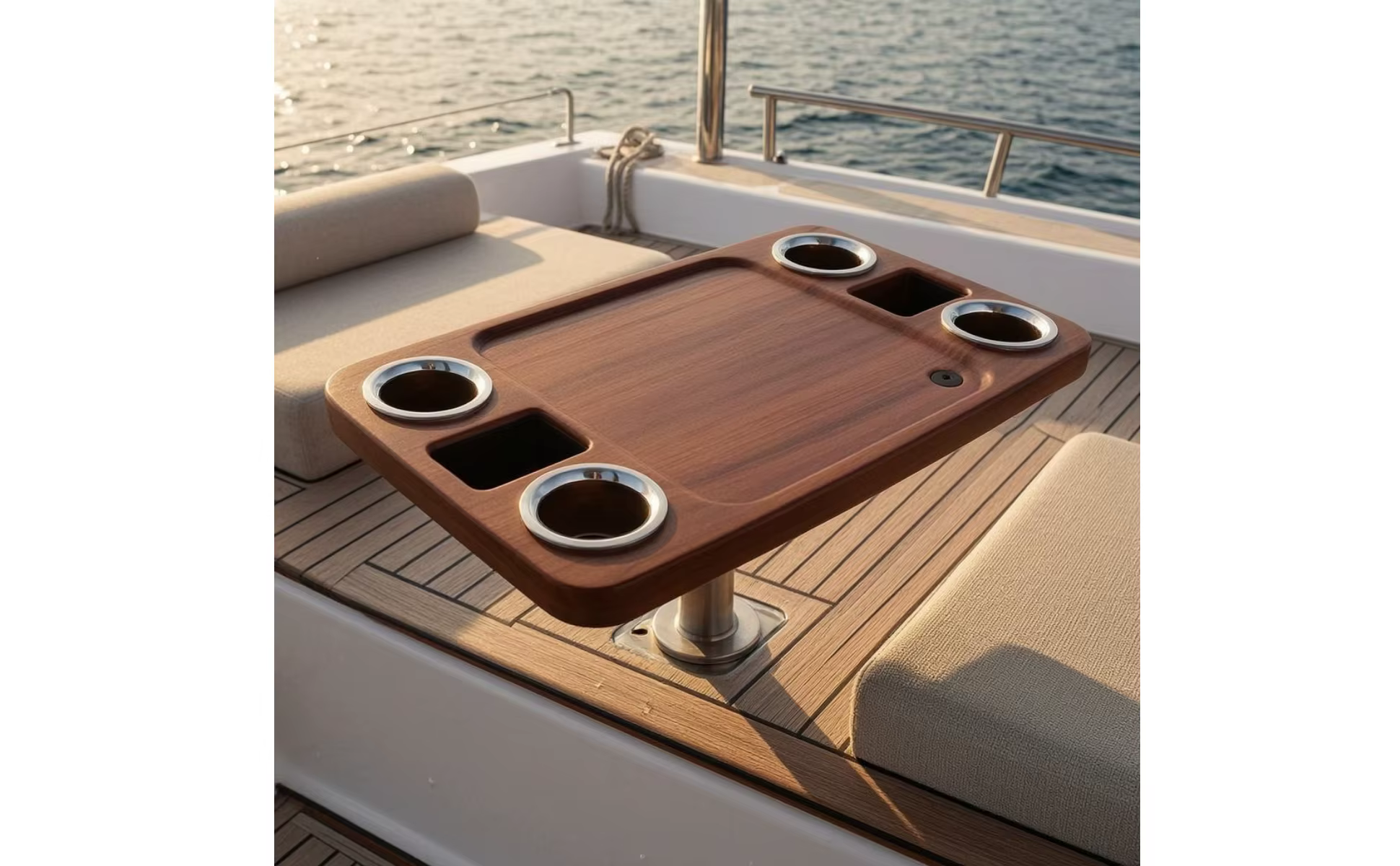 Mesa para camper con acabado teak y sobre en ABS