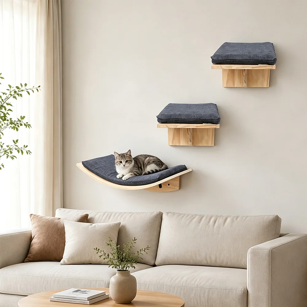 Estante de pared para gatos con cojín suave: escalada y descanso - imagen 2