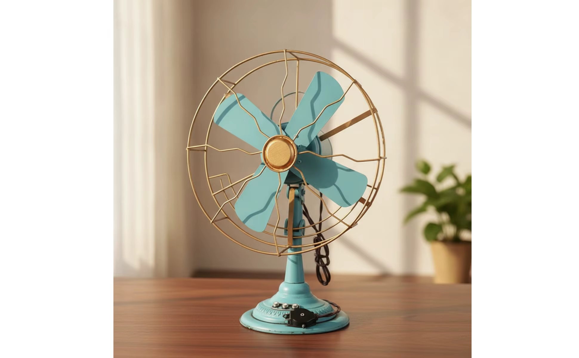 Adorno de ventilador vintage retro con rejilla y aspas decorativas