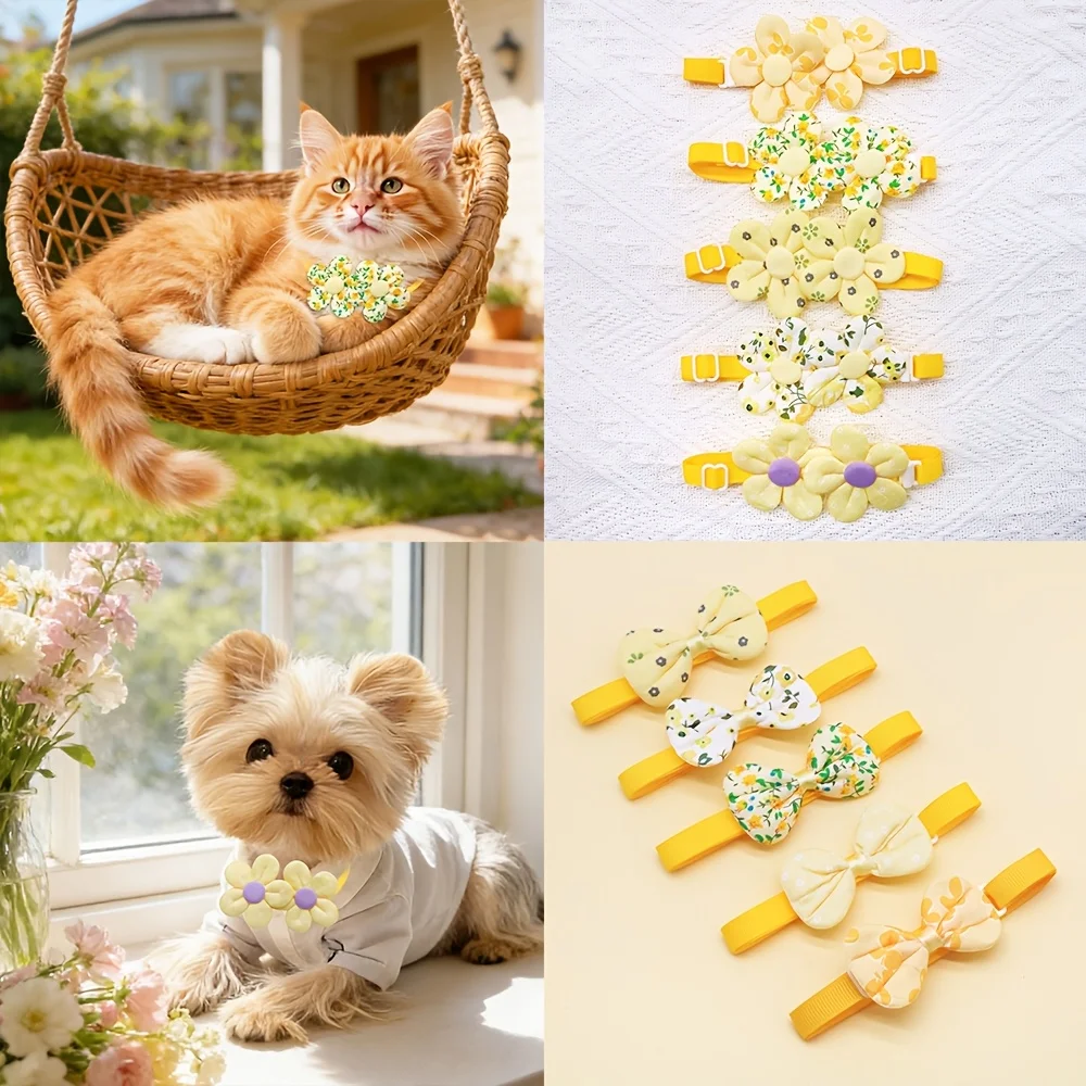 Lazos ajustables florales para perro y collar de gato