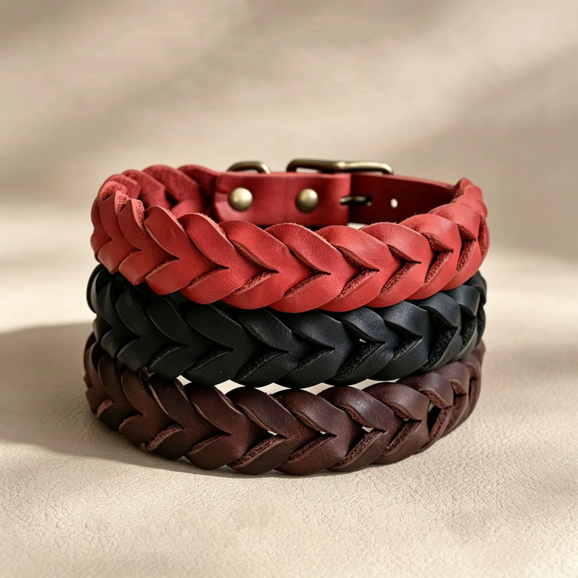 Collar de perro de cuero genuino trenzado ajustable antipull