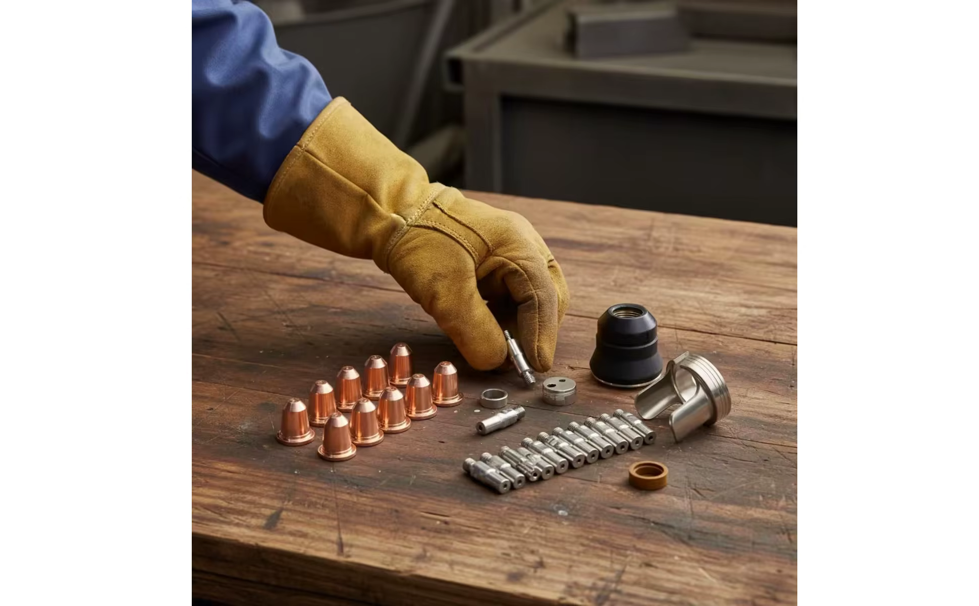 Detalle de las boquillas de cobre y electrodos del kit S45