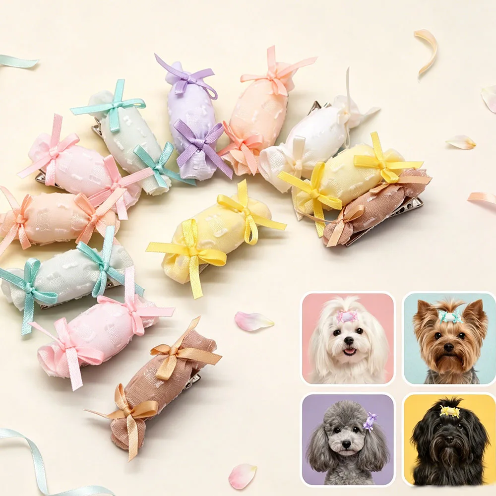 Lazos pastel para perros y gatos con clips metálicos