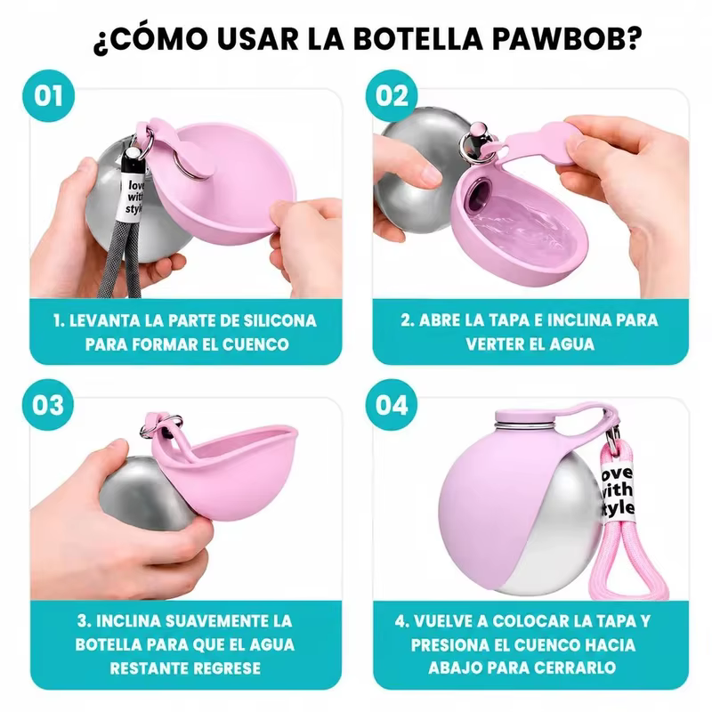 Botella agua portátil acero para perros y gatos, bebedero taza - imagen 5