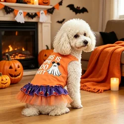 Fantasía de Halloween para perro y gato – Disfraz naranja de fantasma con falda de tul