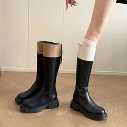 Botas de montar con plataforma y bloque de color para mujer