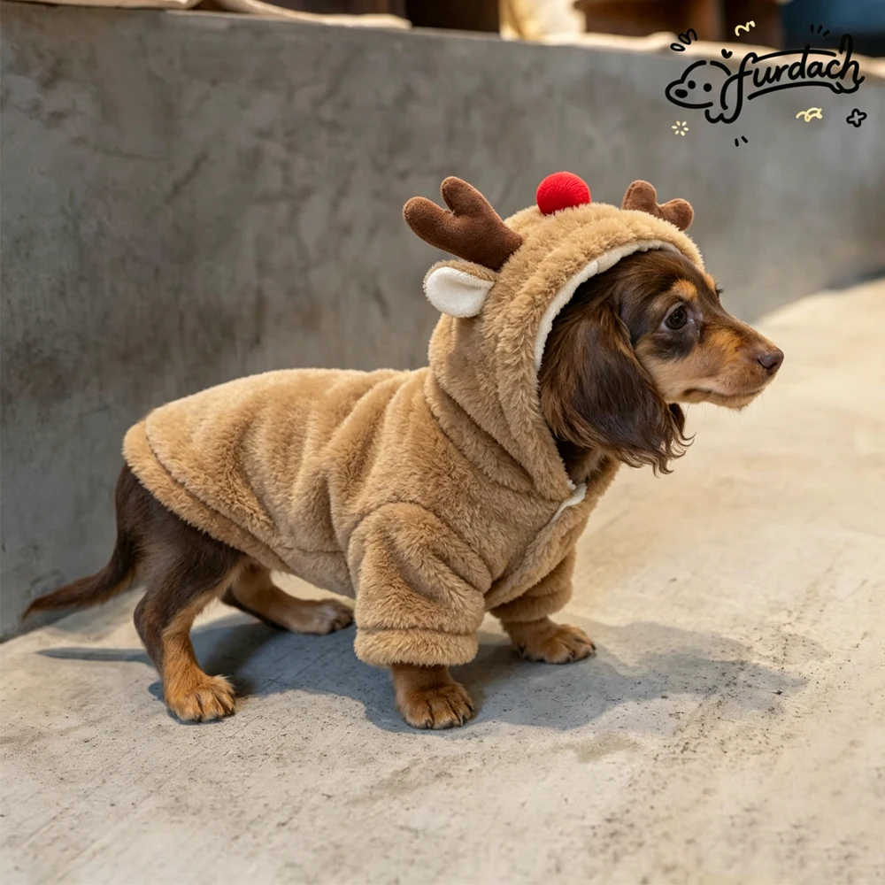 Sudadera con capucha navideña para perro salchicha, forro polar - imagen 3