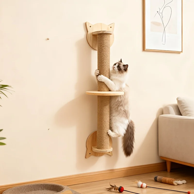 Rascador de pared para gatos con plataforma sisal y madera - imagen 3