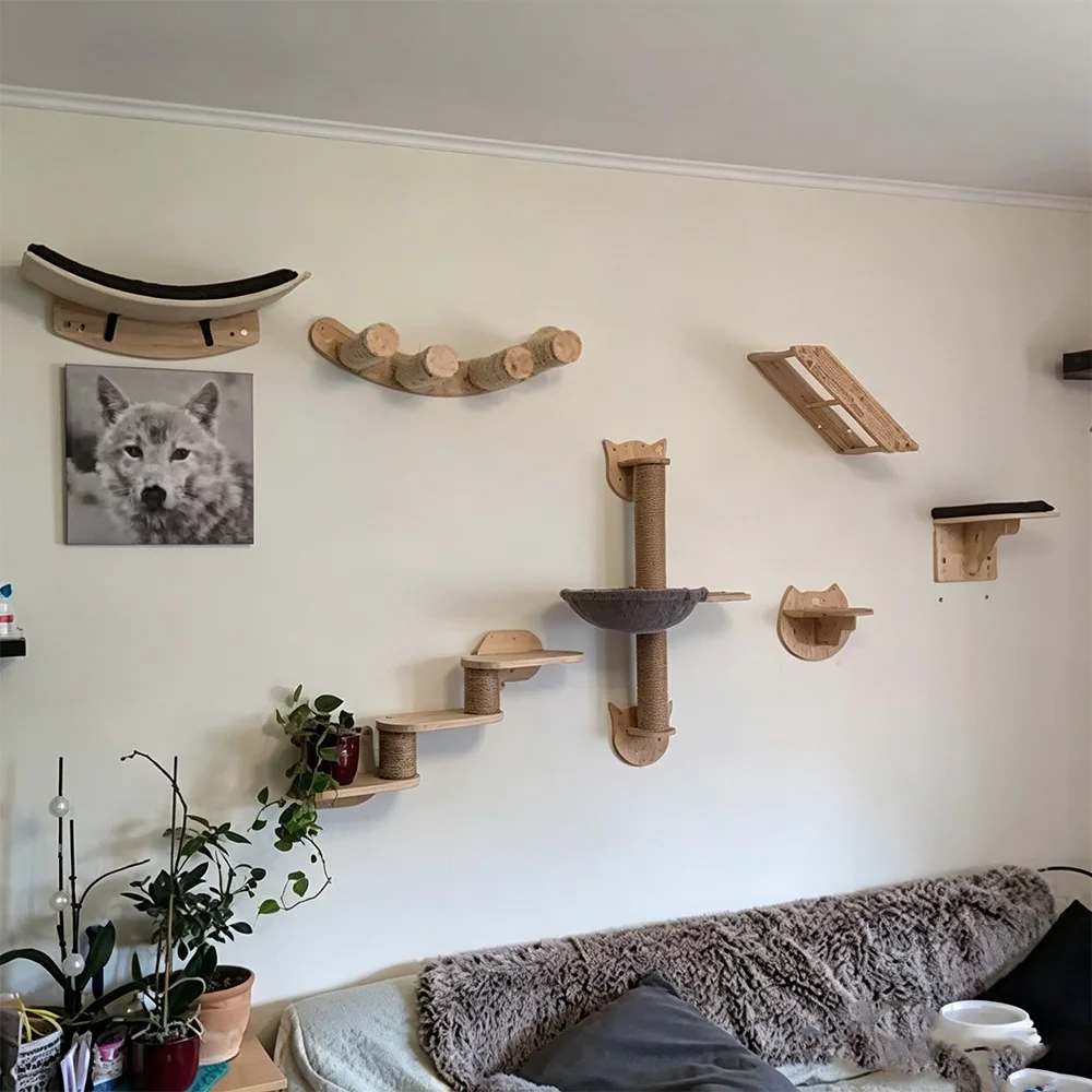 Estantes para gatos montados en pared con poste rascador y hamaca - imagen 3