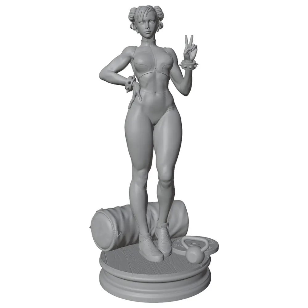 Vista frontal de la figura de resina chica fitness