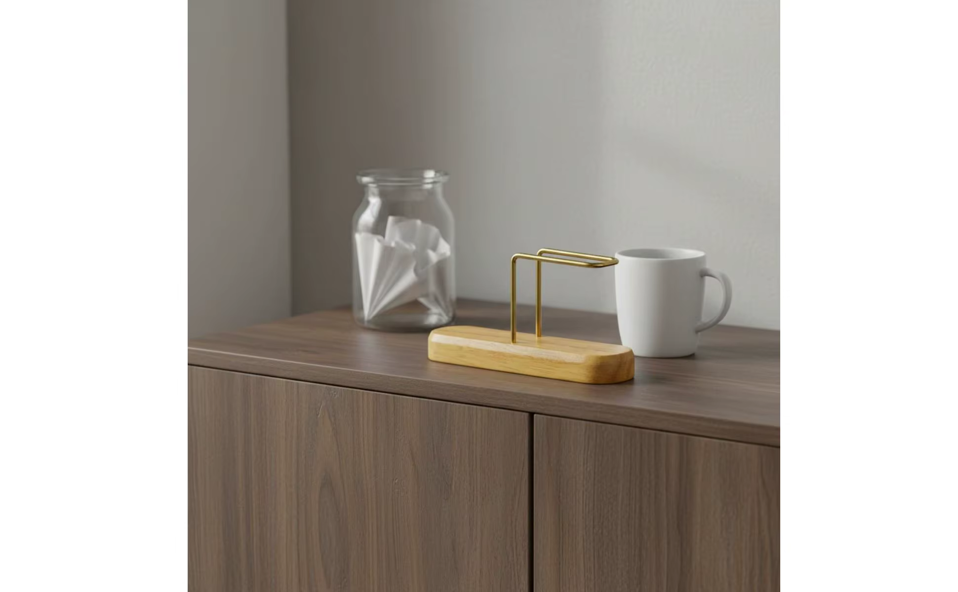 Soporte abanico de madera de nogal para colador