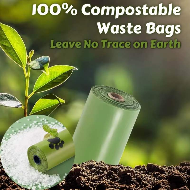 Rollos de bolsas biodegradables para mascotas en empaque