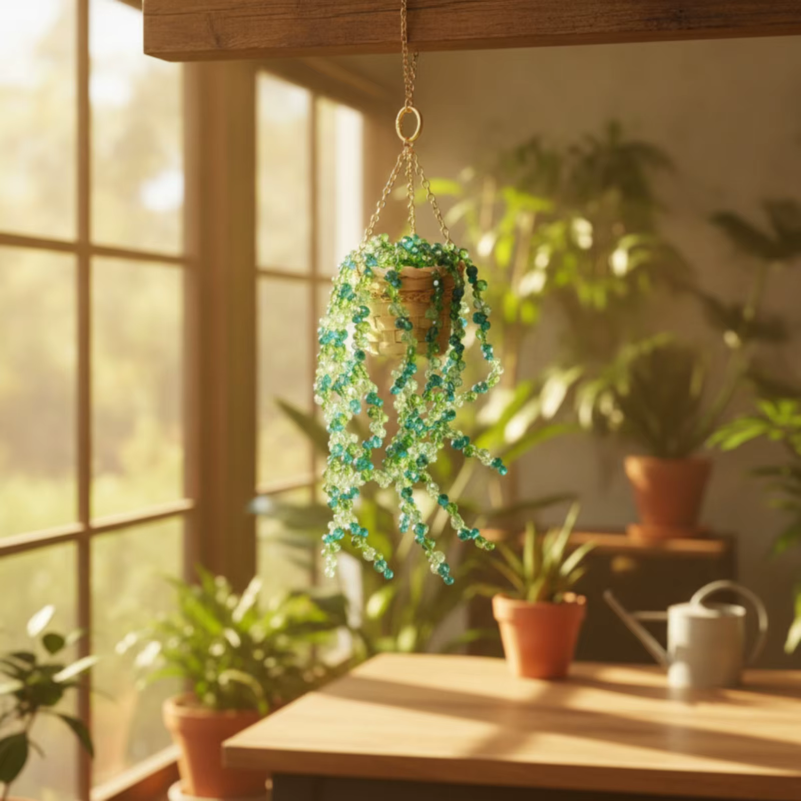 Maceta Colgante Boho con Cuentas – Macetero Ornamental para Plantas - imagen 5