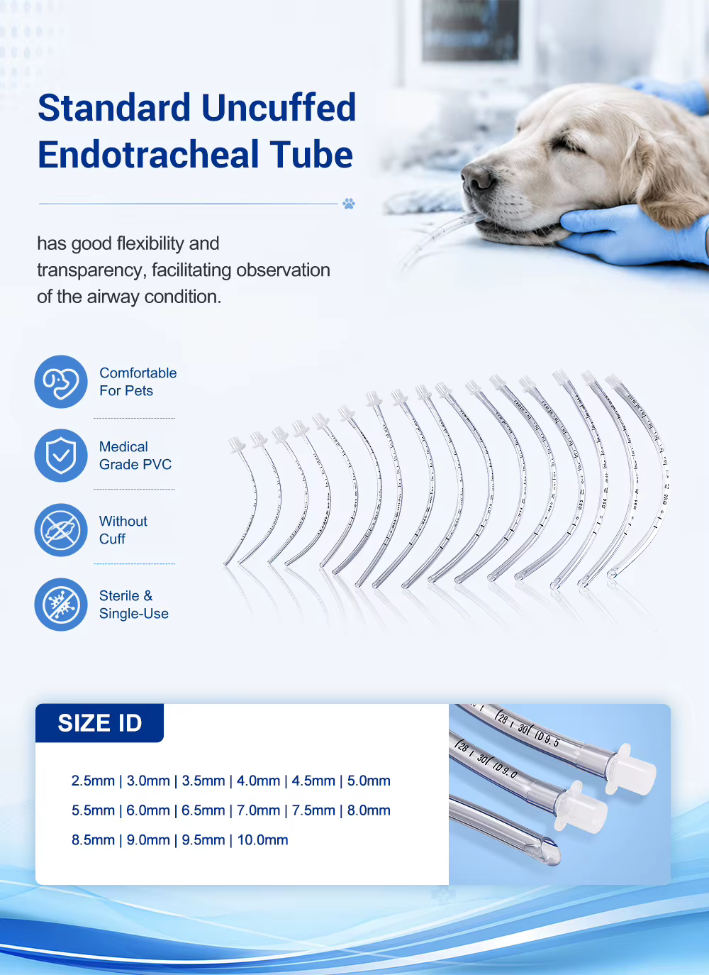 Tubo endotraqueal veterinario sin cuff CANACK transparente