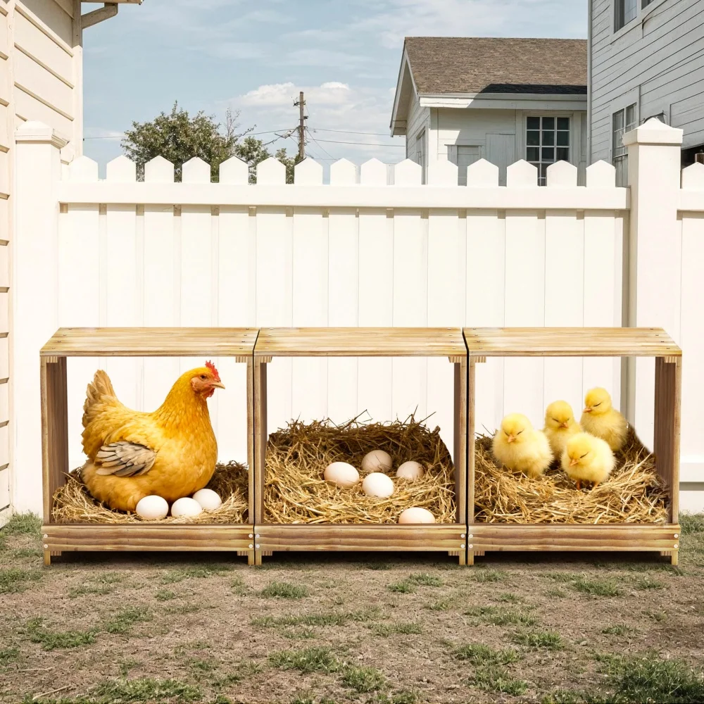 Caja Nido 3 Compartimentos para Gallinas – Madera de Pino - imagen 3