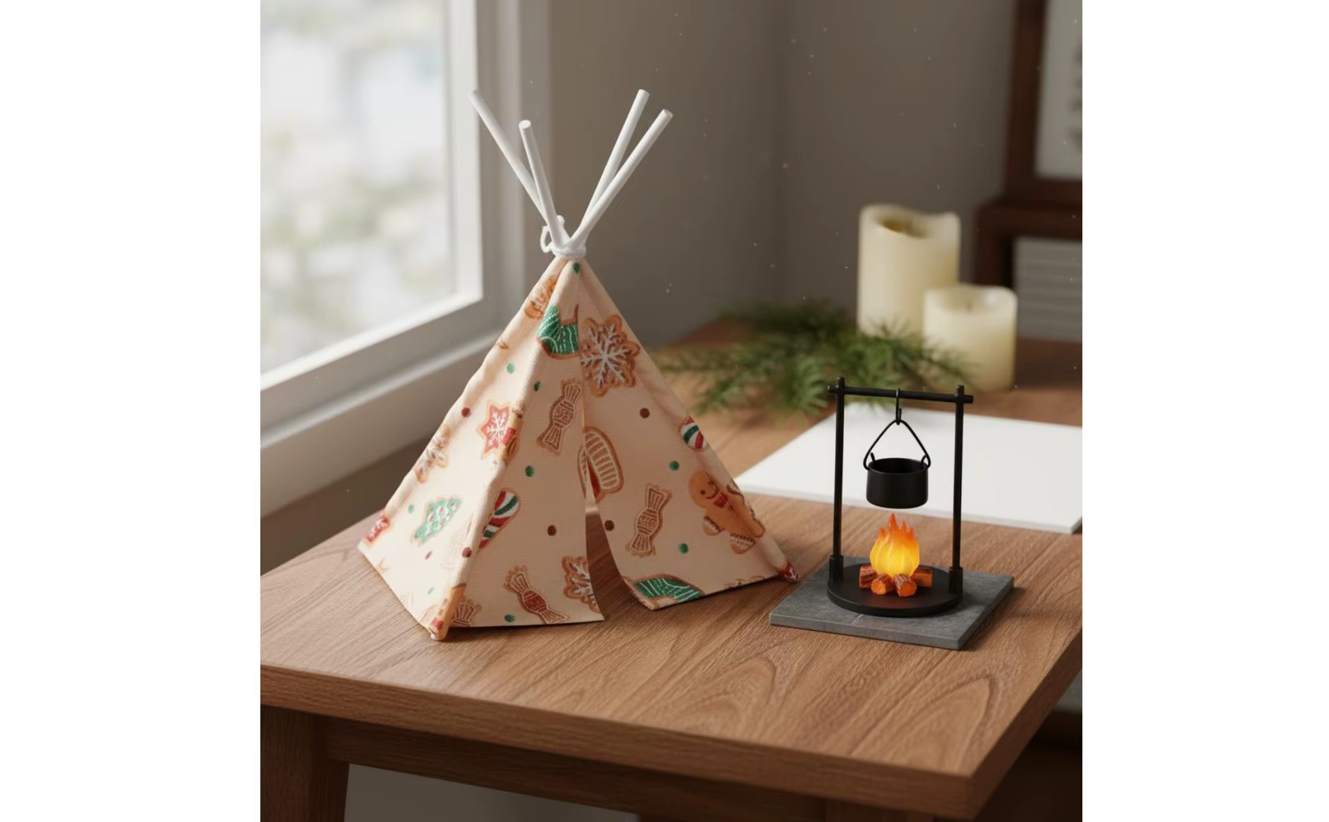 Tienda tipi en miniatura con detalle realista