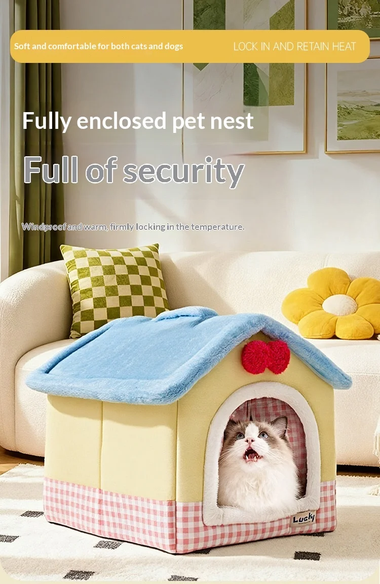 Casa para perros y gatos estilo dopamina con diseño cerrado y acogedor