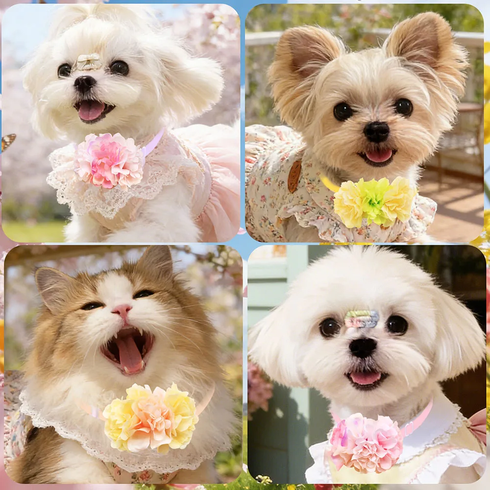 Collar ajustable con lazo floral para perros y gatos - imagen 2