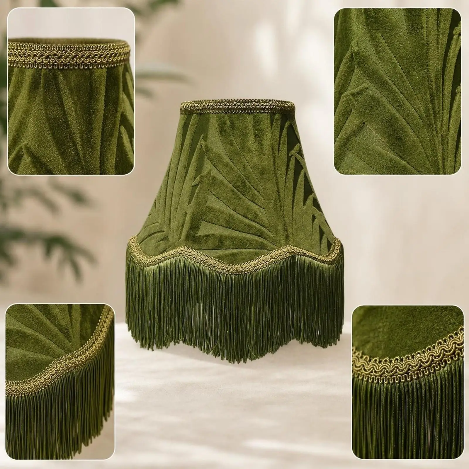 Pantalla terciopelo vintage E27 para lámparas de mesa estilo victoriano - imagen 4