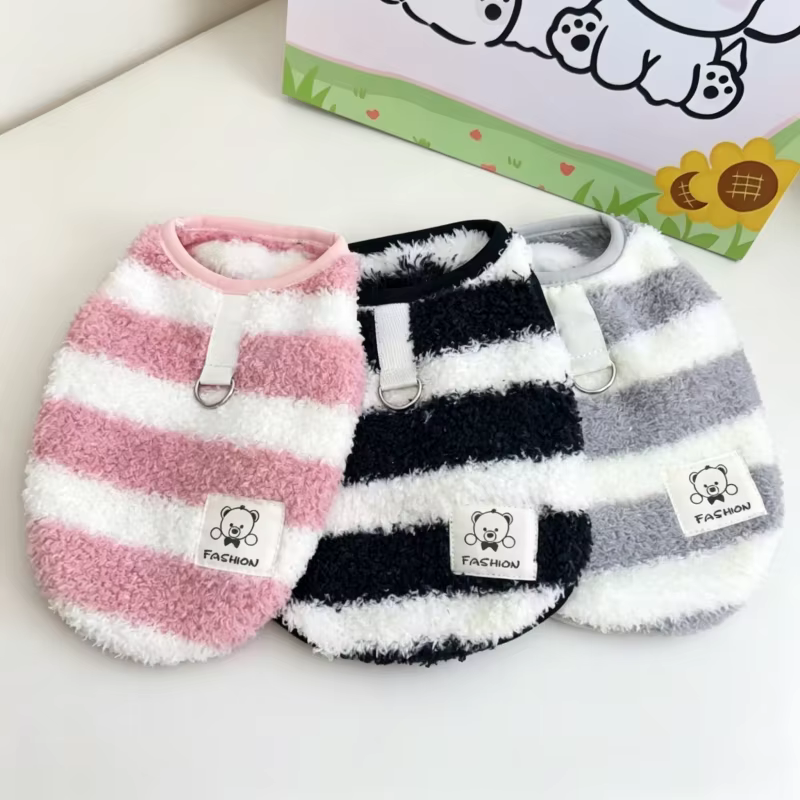Chaleco de lana a rayas para perro y gato – Sudadera con capucha - imagen 2