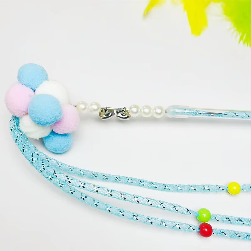 Varita de plumas interactiva para gatos – Juguete estimulante con bola y borlas - imagen 3