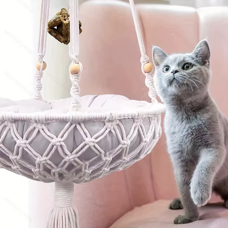 Hamaca colgante tejida a mano para gatos, cama red bohemia suave - imagen 3