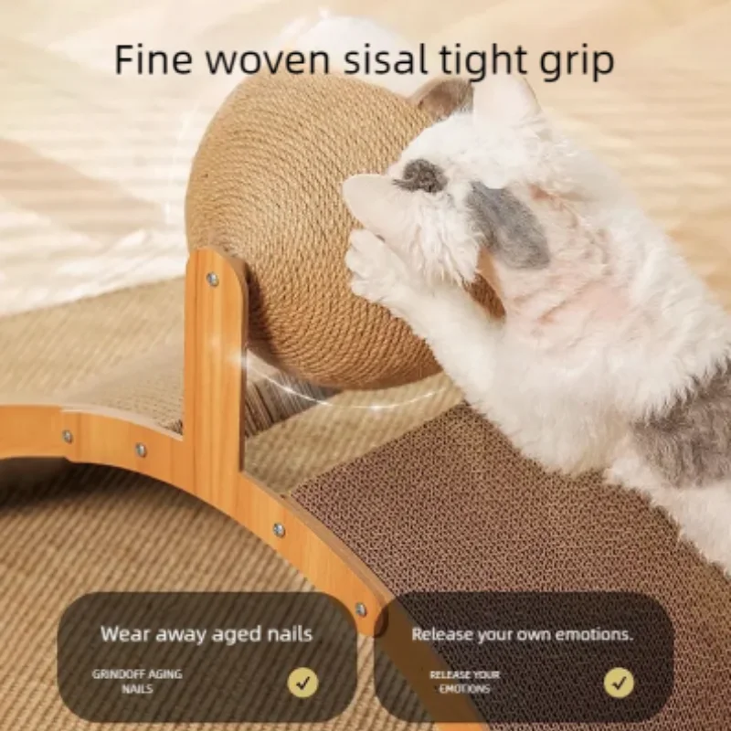 Rascador de madera con sisal y pelota para gatos - imagen 2