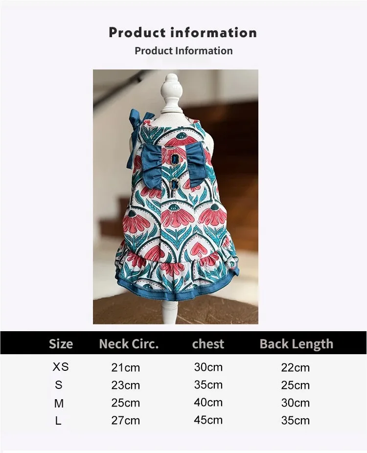 Vestido de princesa floral para perro pequeño con volantes y lazo