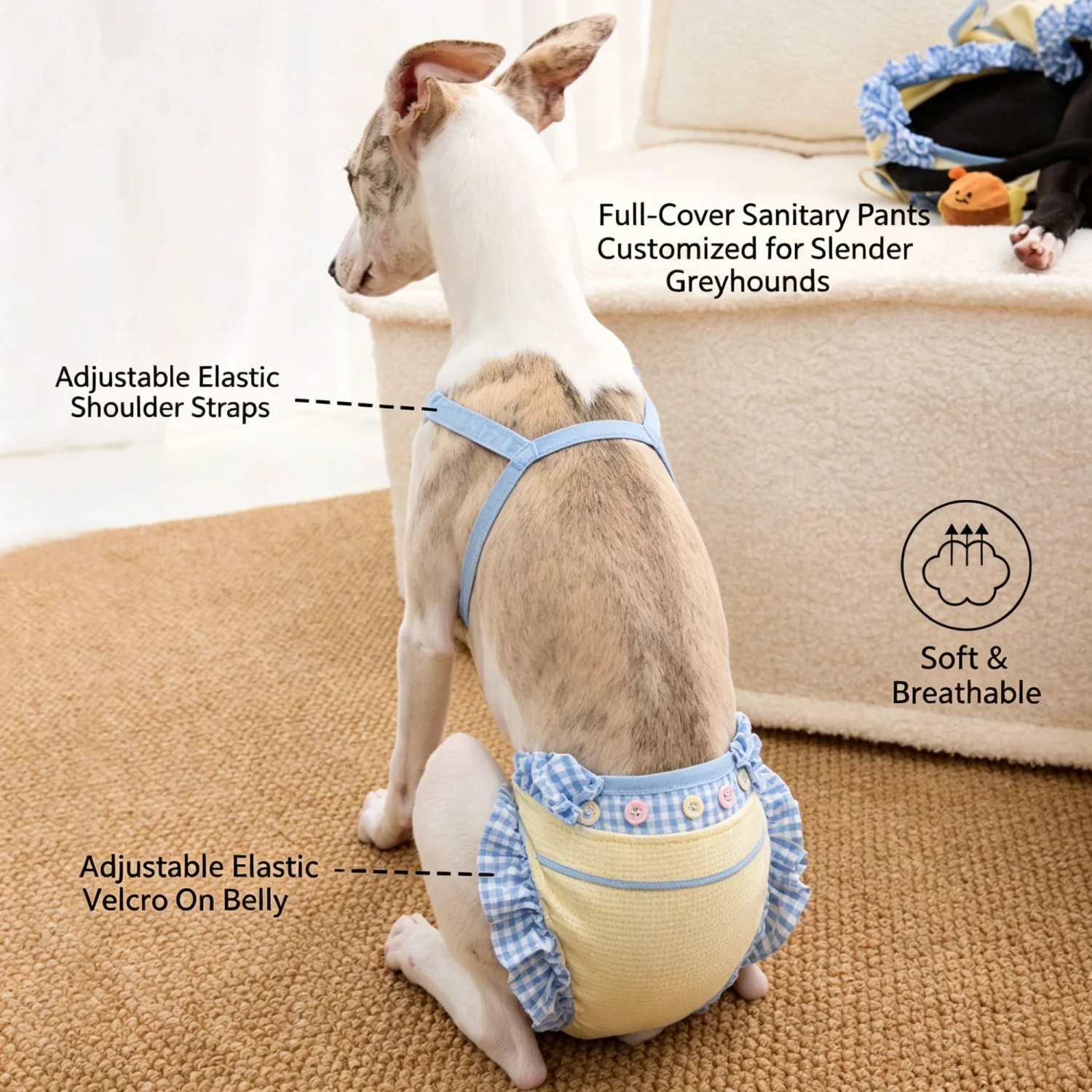 Pantalón sanitario suave para perras de galgo italiano, anti-estrés