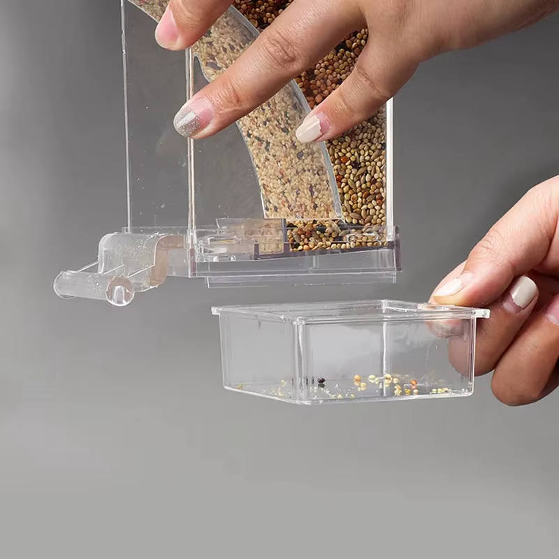 Comedero automático para aves de acrílico transparente anti-derrames - imagen 2