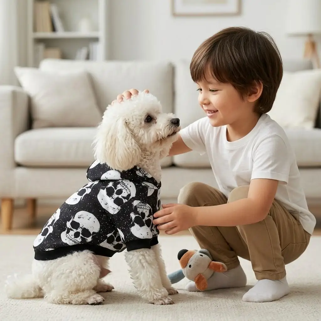 Ropa espeluznante para mascotas con estampado calavera