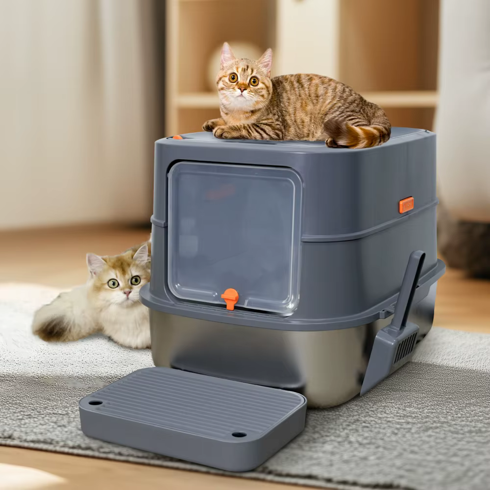 Arenero cerrado para gatos de acero inoxidable extra grande con pala - imagen 3