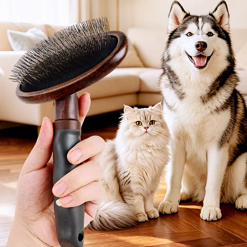 Cepillo de madera masajeador con mango cómodo para perros y gatos - imagen 5