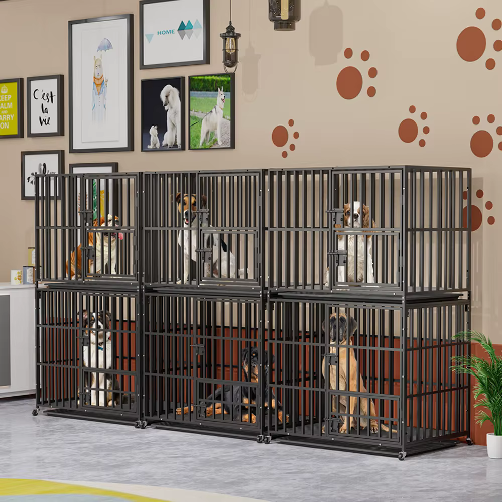 Jaula para perros apilable extra grande con ruedas y bandeja - imagen 2