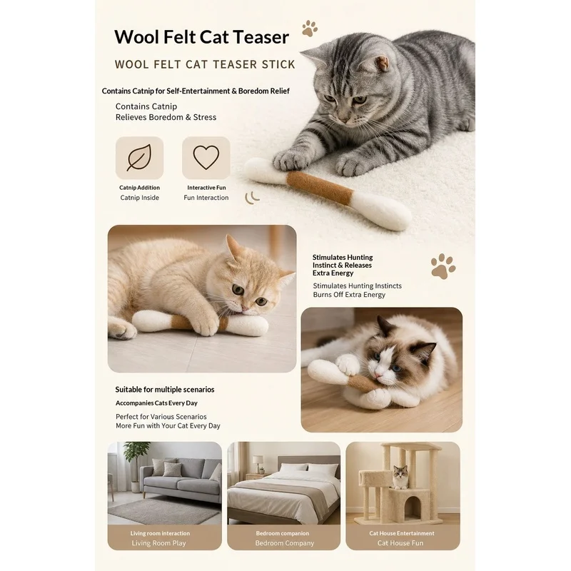 Varita interactive de fieltro para gatos con hierba gatera - imagen 3