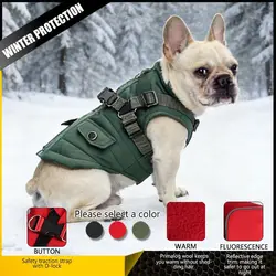 Abrigo térmico con arnés reflectante para perros pequeños y gatos